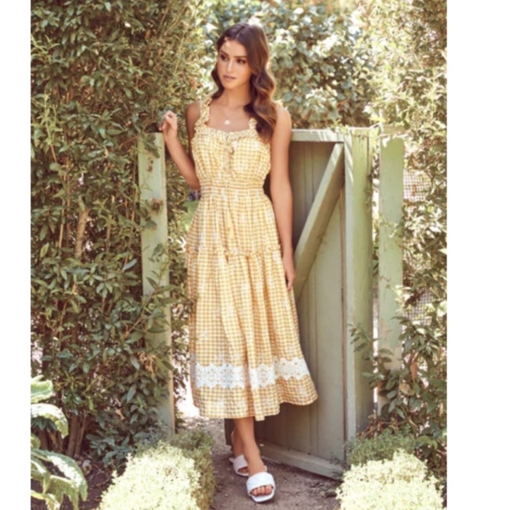 Vici Yellow Gingham Eyelet Dress Size Small